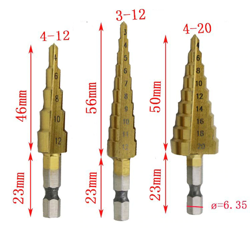 Kit Brocas Escalonadas de Titânio - 3 Peças