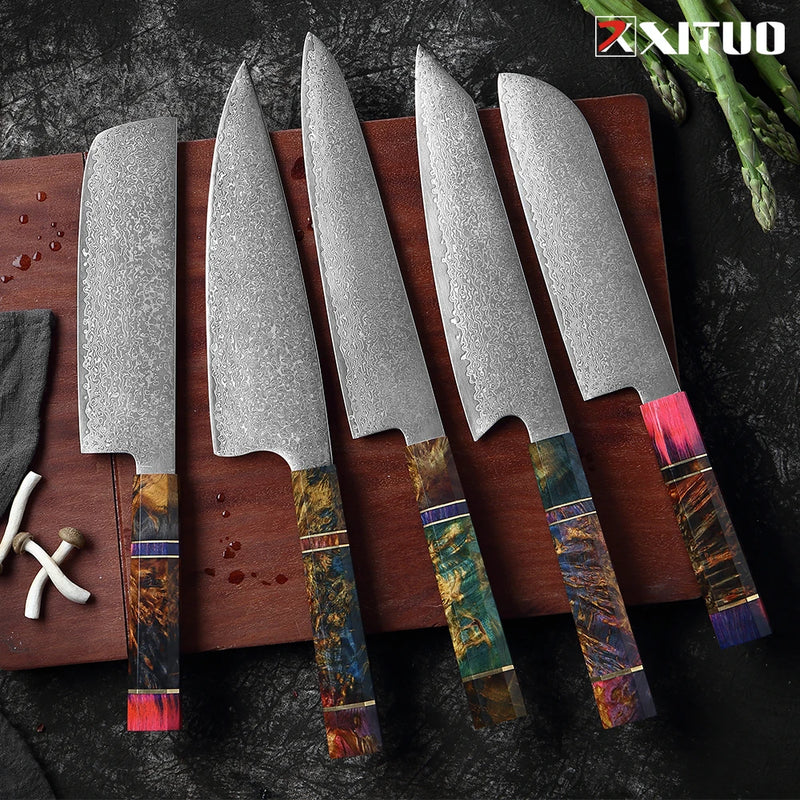 Conjunto de facas de cozinha Damasco Chef Nakiri Faca 67 Camadas Japonesa em Damasco Aço