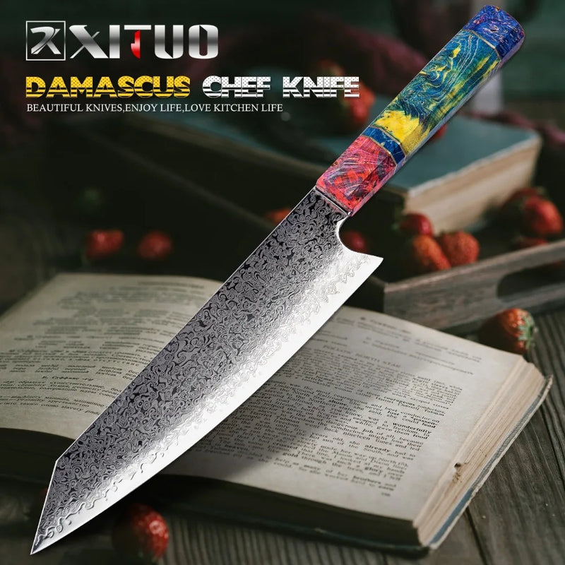 Conjunto de facas de cozinha Damasco Chef Nakiri Faca 67 Camadas Japonesa em Damasco Aço