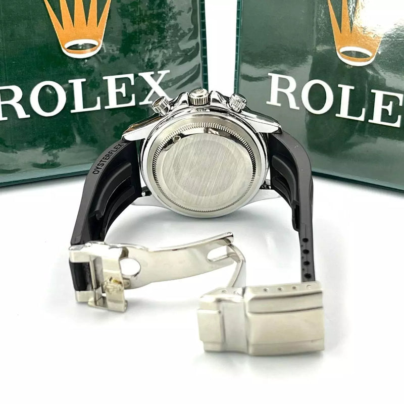 Relógio Rolex Oyster Perpetual Pulseira de Borracha A Prova D'água - Prata com Preto