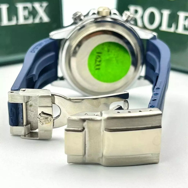 Relogio Rolex Oyster Perpetual Pulseira de Borracha A Prova D'água - Prata com Azul