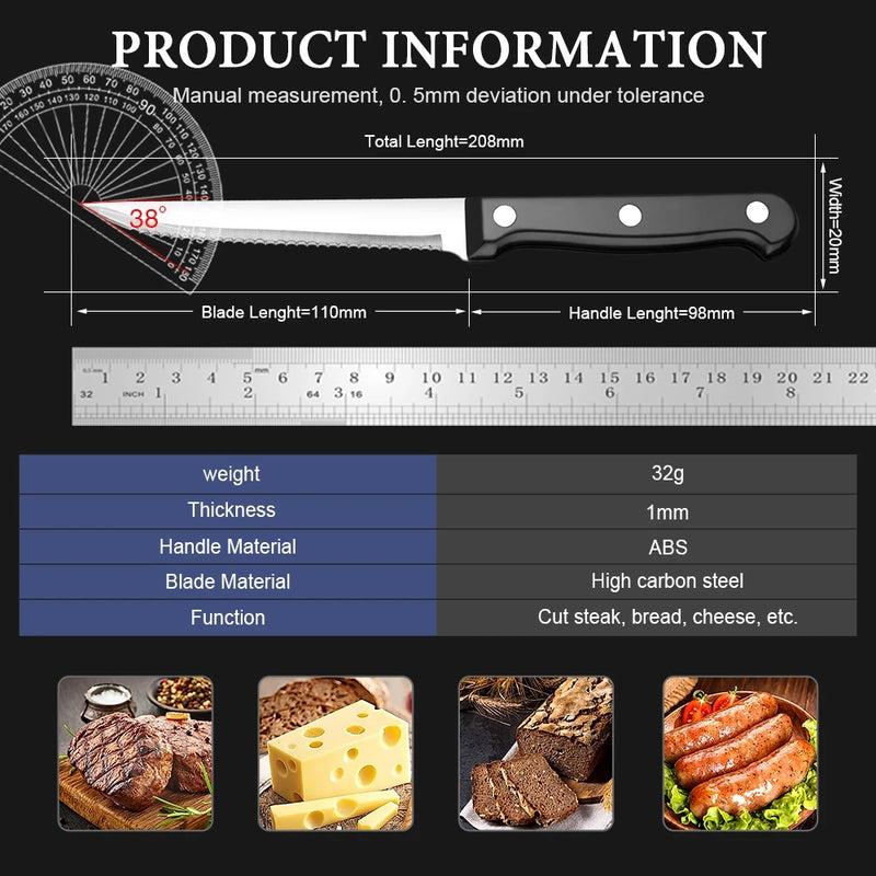Conjunto de Facas de Bife Full Tang em Aço Inoxidável – 6 a 12 Peças para Jantar em Família e Restaurantes