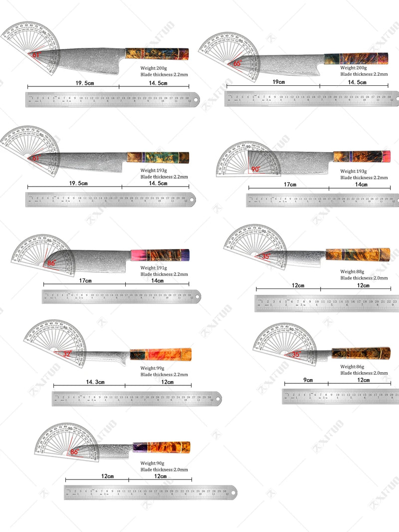 Conjunto de facas de cozinha Damasco Chef Nakiri Faca 67 Camadas Japonesa em Damasco Aço