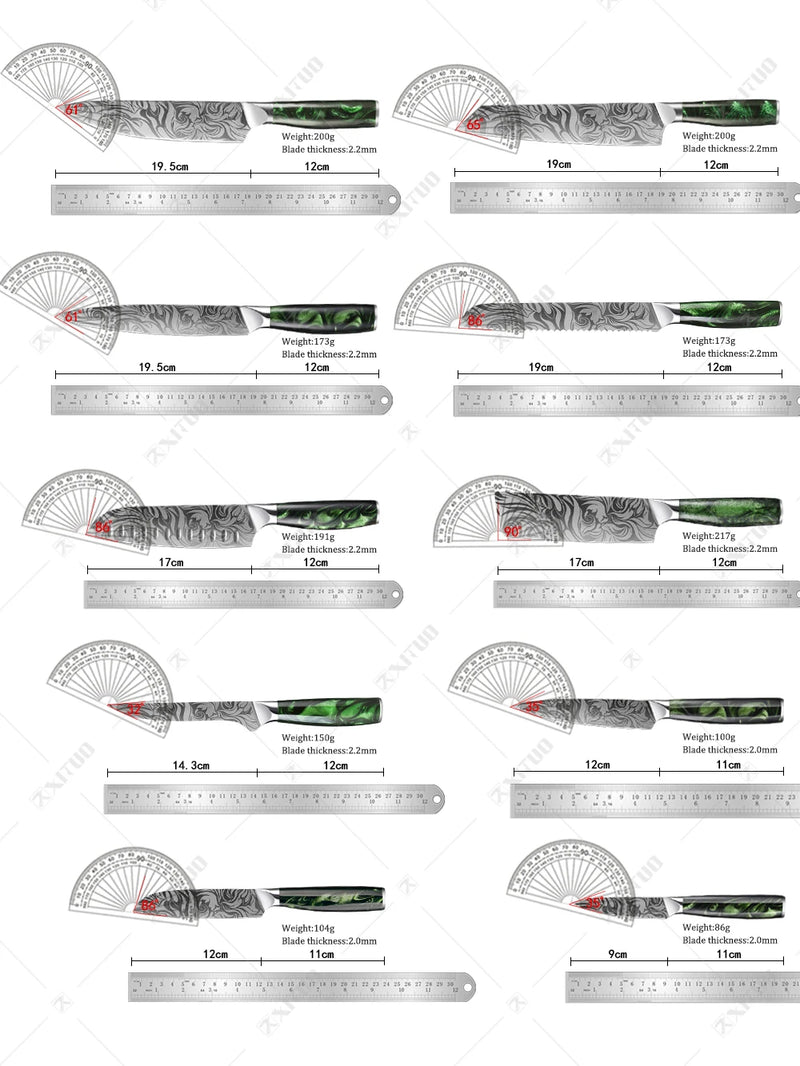 Conjunto de facas de cozinha 1-8pc Aço inoxidável Pro Chef Facas Ultra Sharp Santoku Nakiri