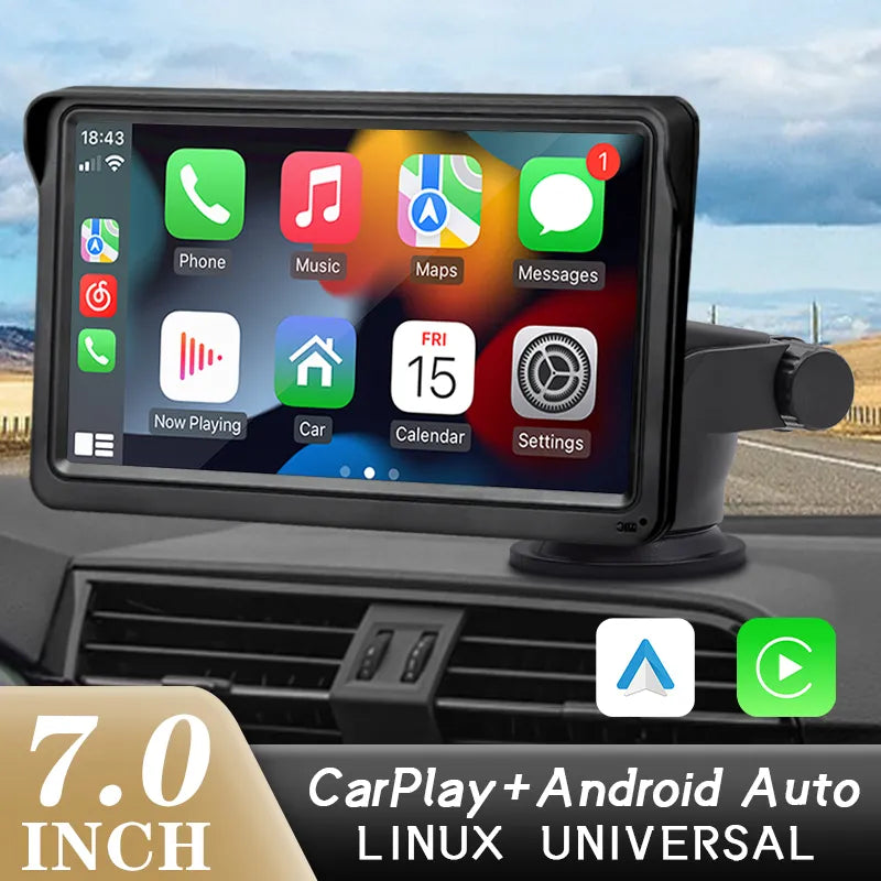 Hippcron CarPlay Android Auto Car Radio Multimedia Video Player 7inch Portable Touch Screen With USB AUX For Rear View Camera