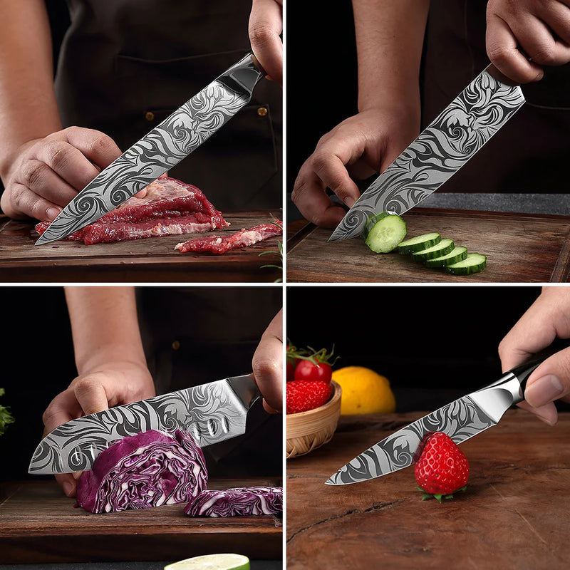 Conjunto de facas de cozinha 1-8pc Aço inoxidável Pro Chef Facas Ultra Sharp Santoku Nakiri