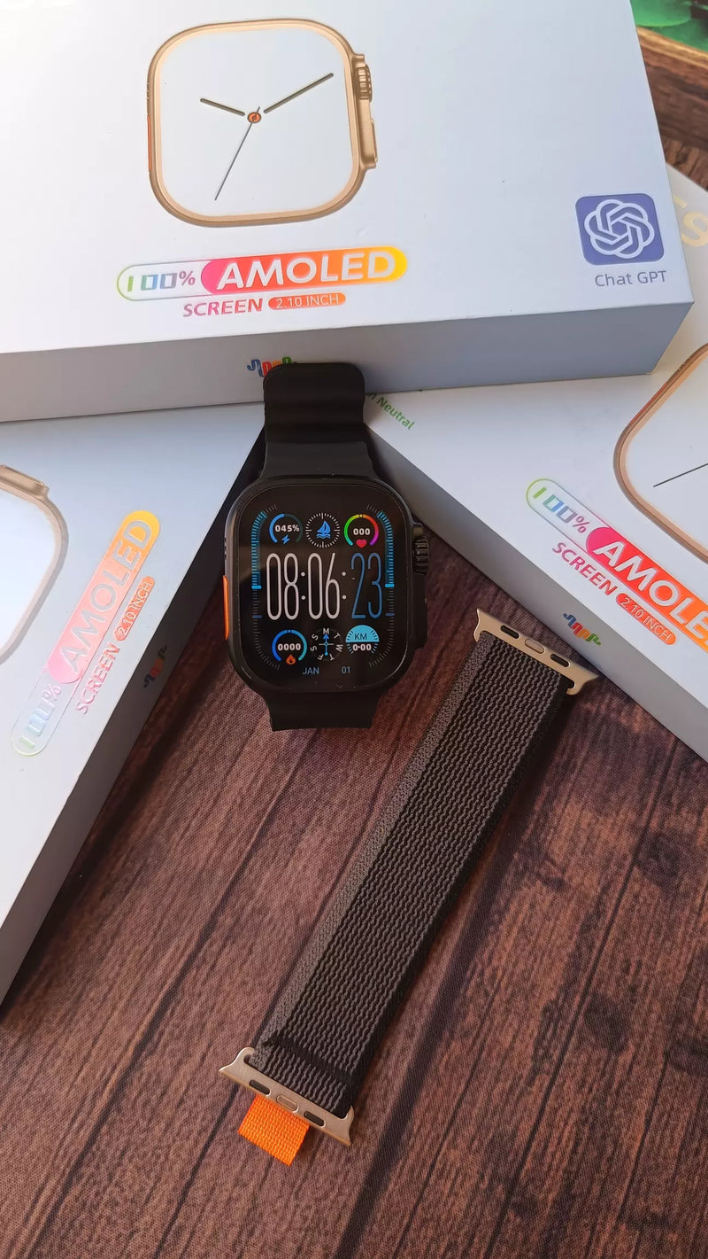 Smartwatch Hw69 Ultra 2 Amoled Serie 9 2GB Memoria NFC Jogos Pulseira extra Lançamento