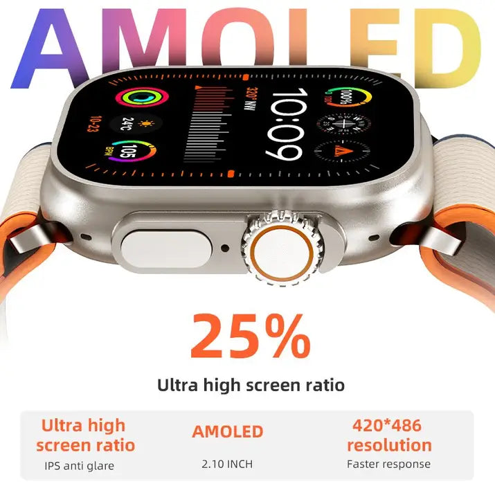 Smartwatch Hw69 Ultra 2 Amoled Serie 9 2GB Memoria NFC Jogos Pulseira extra Lançamento